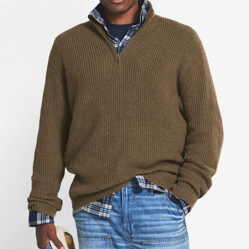 Adrian – Pullover mit Stehkragen, Reißverschluss und Strickdesign