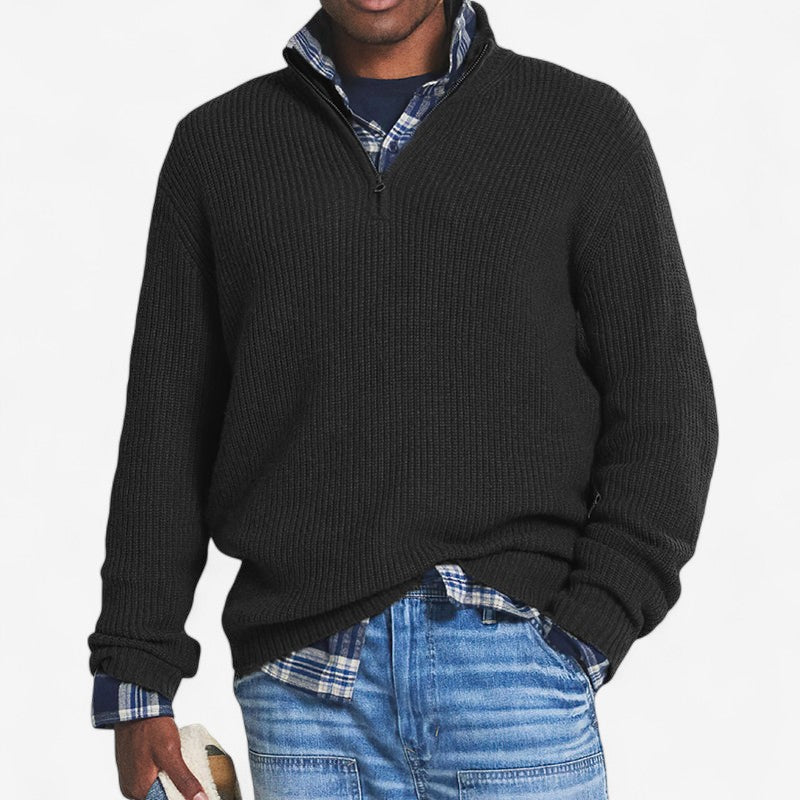 Adrian – Pullover mit Stehkragen, Reißverschluss und Strickdesign