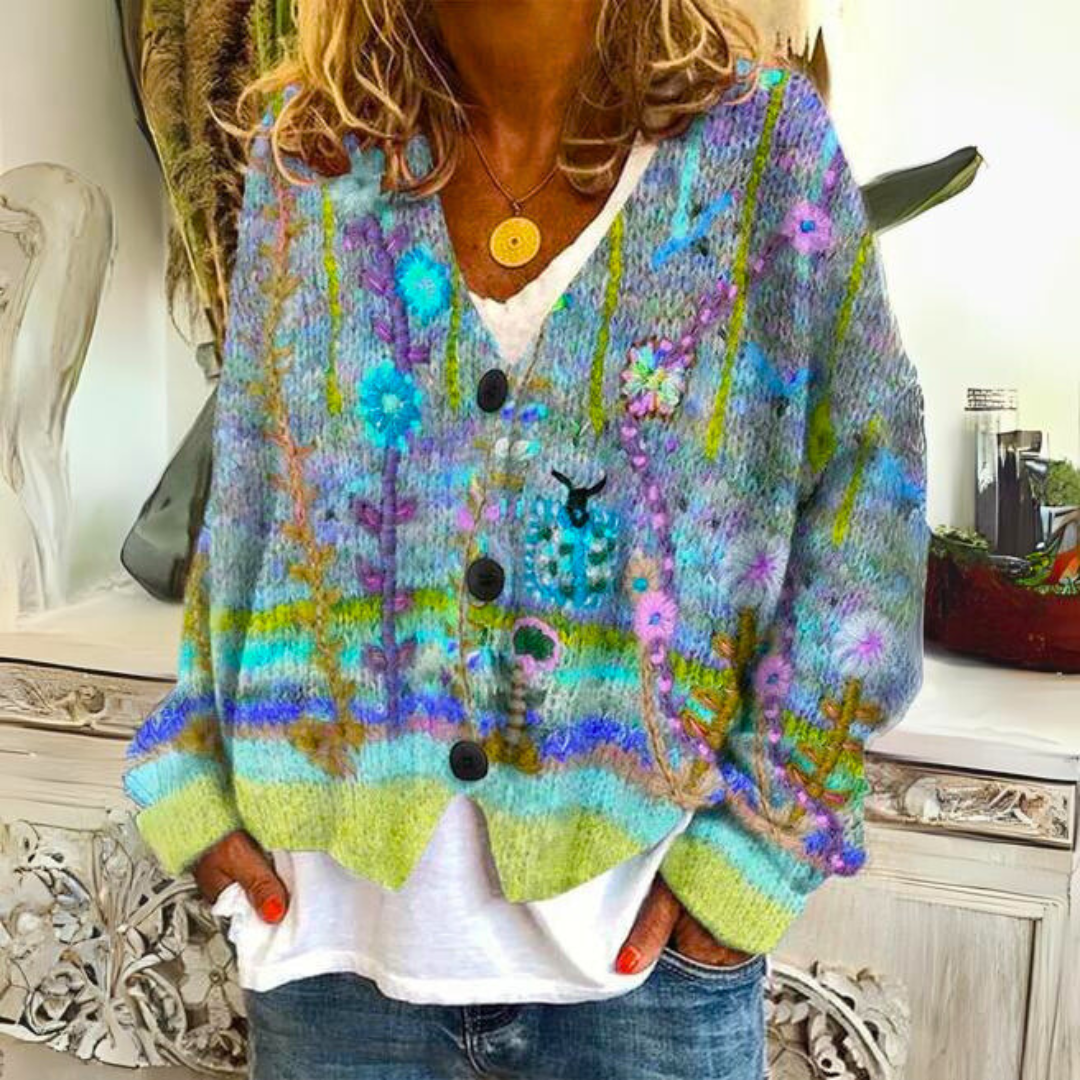 Clara – Cardigan mit Tiefem Ausschnitt und Knopf-Design