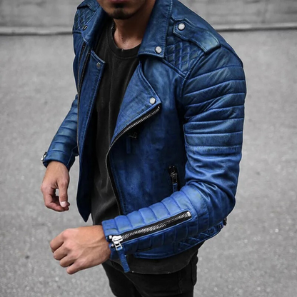 Ethan – Slim Fit Bikerjacke mit Crew Neck Design