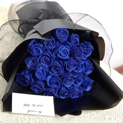 LuxeBloom – Dekoratives Glitzer Rosenbouquet mit Kunstrosen