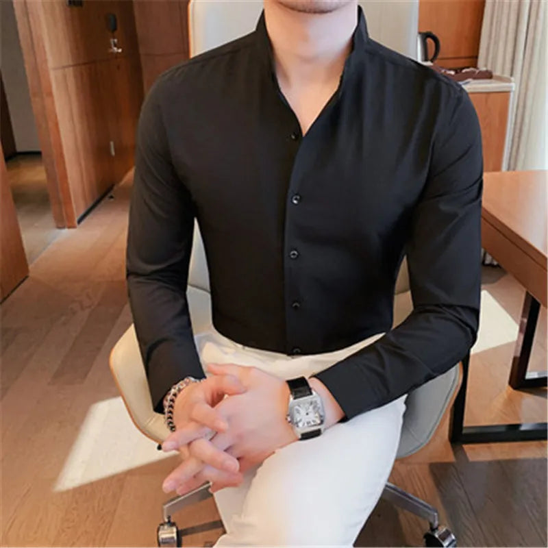 Alwin – Hemd mit langen Ärmeln, Slim Fit und Stehkragen