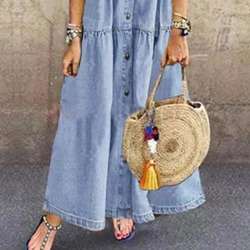 Saphira – Jeans-Midikleid mit Rüschen
