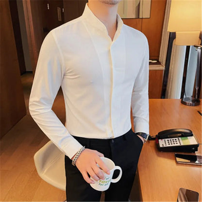 Alwin – Hemd mit langen Ärmeln, Slim Fit und Stehkragen
