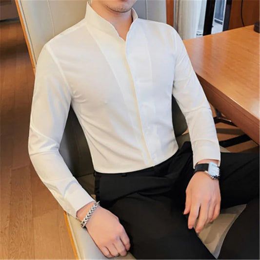 Alwin – Hemd mit langen Ärmeln, Slim Fit und Stehkragen