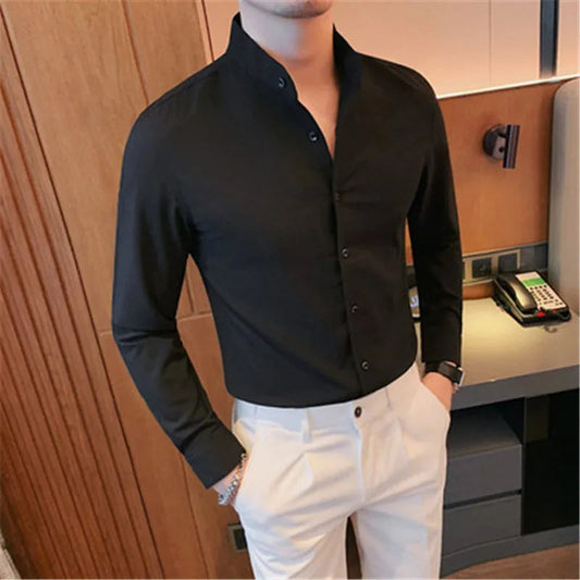 Alwin – Hemd mit langen Ärmeln, Slim Fit und Stehkragen