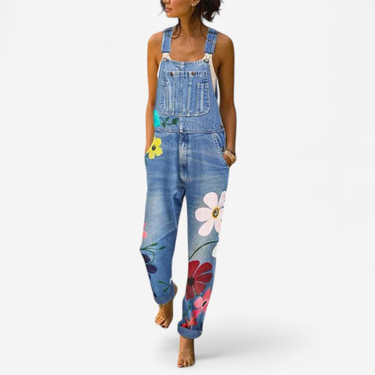 Mira – Jeans-Latzhose mit Blumen-Splice-Design