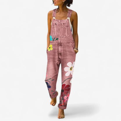 Mira – Jeans-Latzhose mit Blumen-Splice-Design