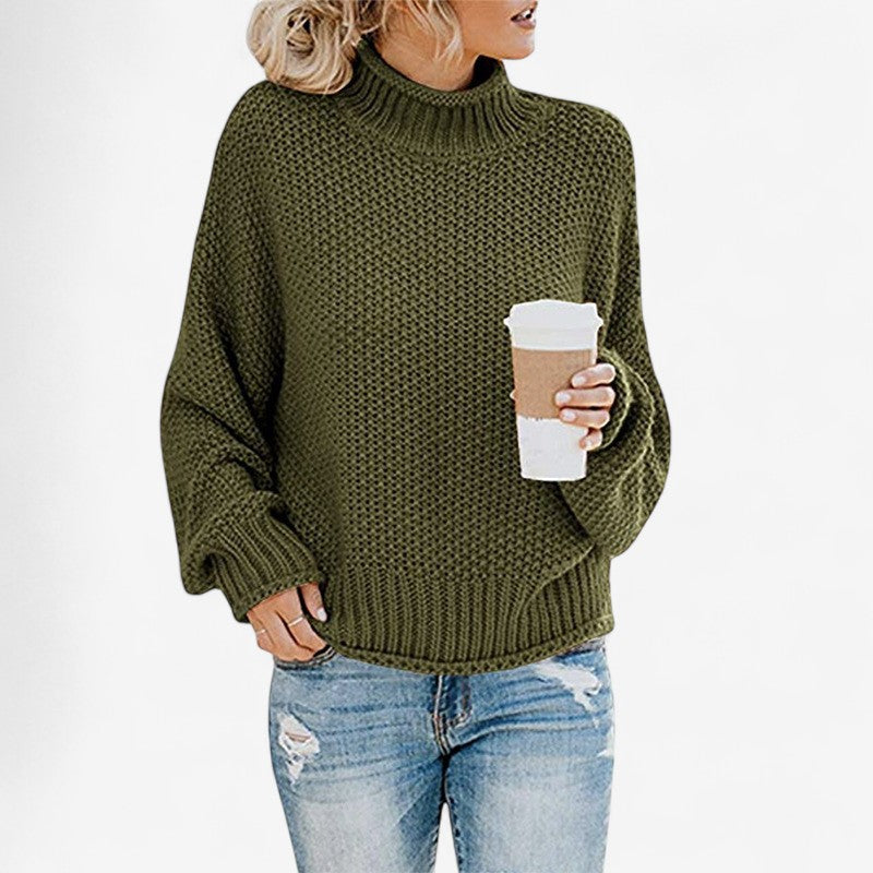 Elara – Strickpullover mit hohem Kragen und Fledermausärmeln