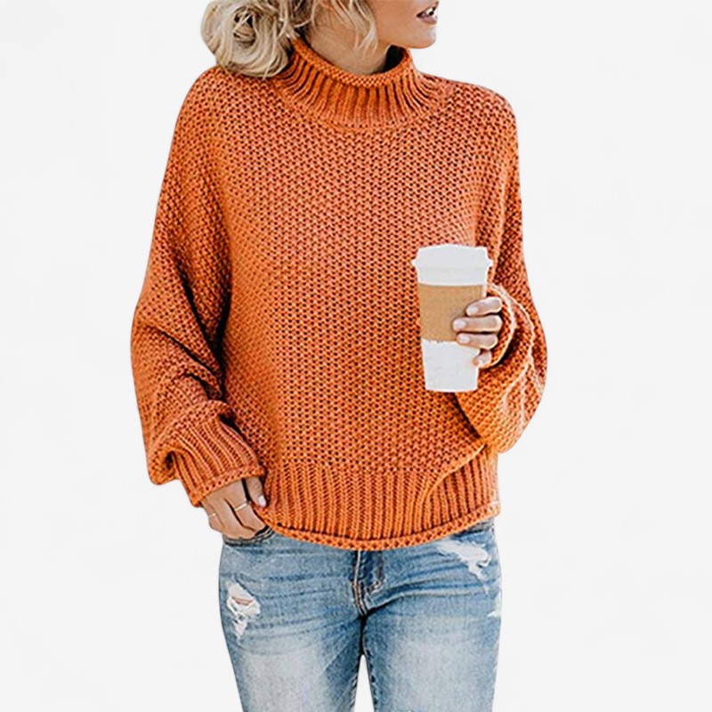 Elara – Strickpullover mit hohem Kragen und Fledermausärmeln