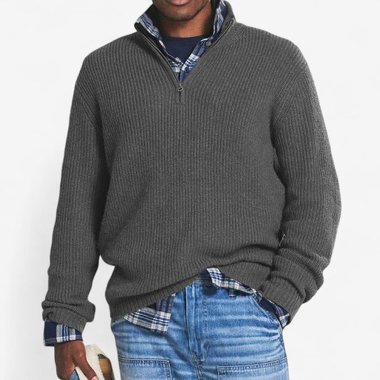 Adrian – Pullover mit Stehkragen, Reißverschluss und Strickdesign